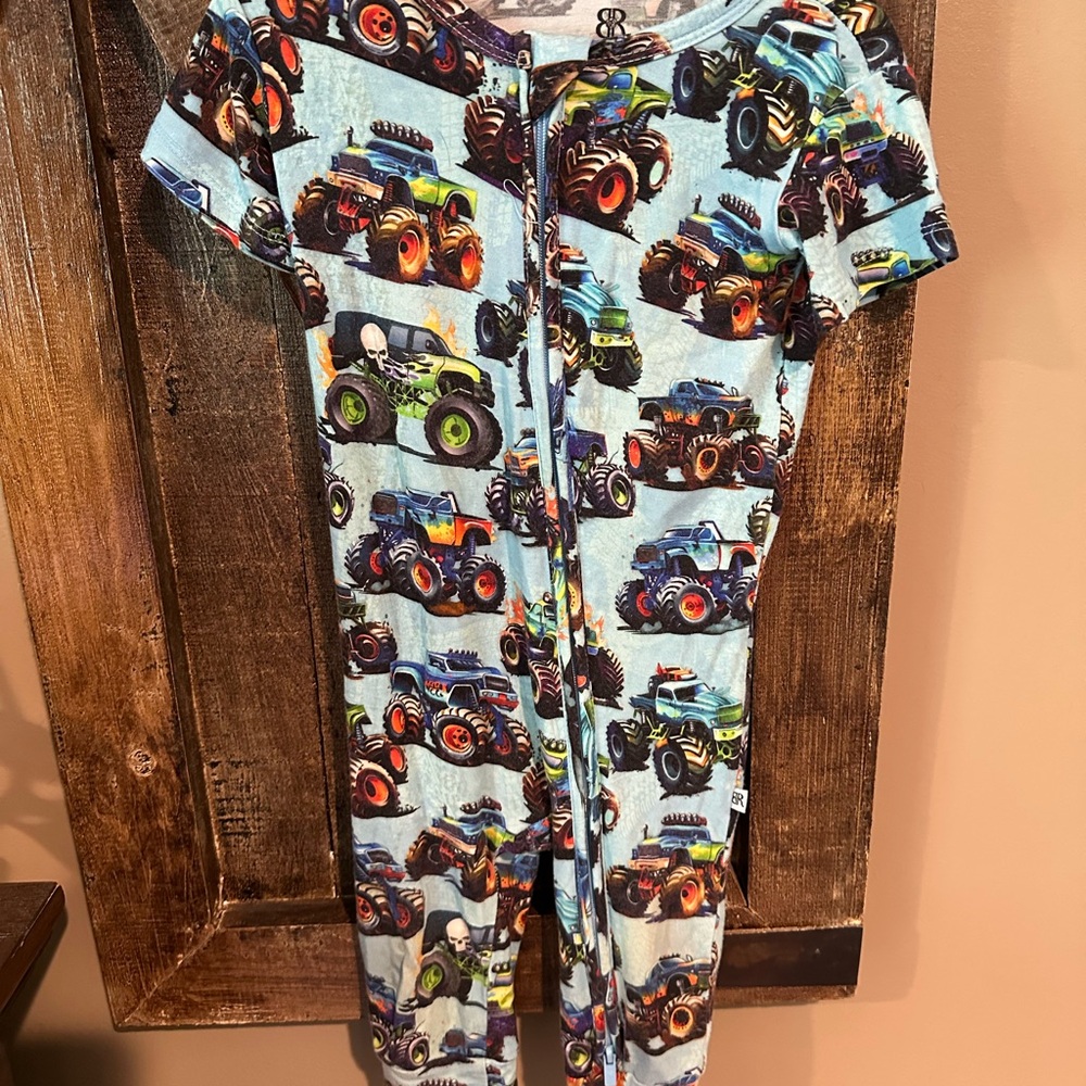 Monster Truck Print Bums and Roses Zip up Onsie Romper